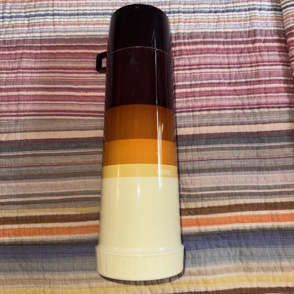King Seeley Thermos 16 Oz Glass Lined Vintage 70s Brown Orange Cream